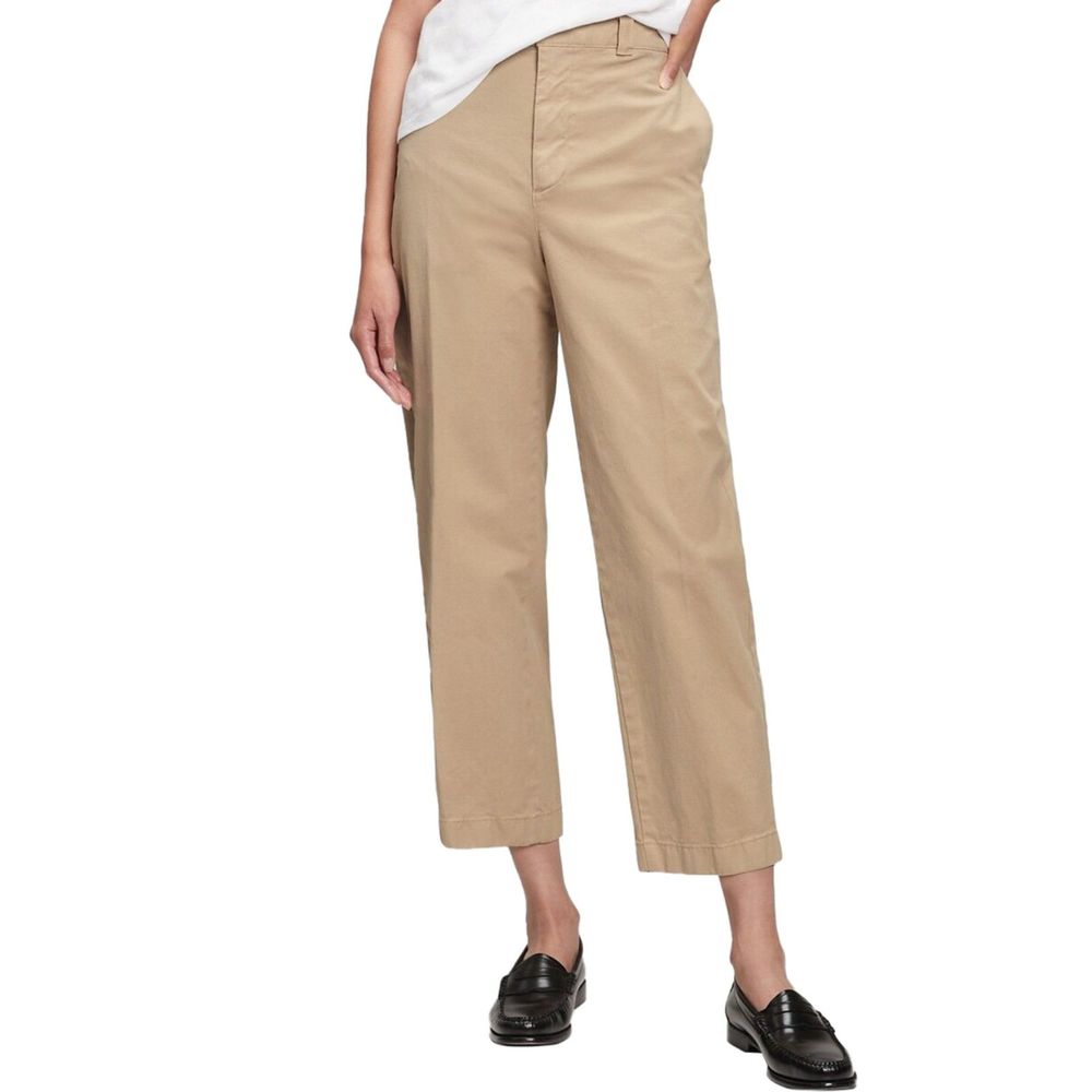 Gap Pants Womens 10 Straight Up Khaki Beige Jeans Cropped Ankle Pockets Stretch